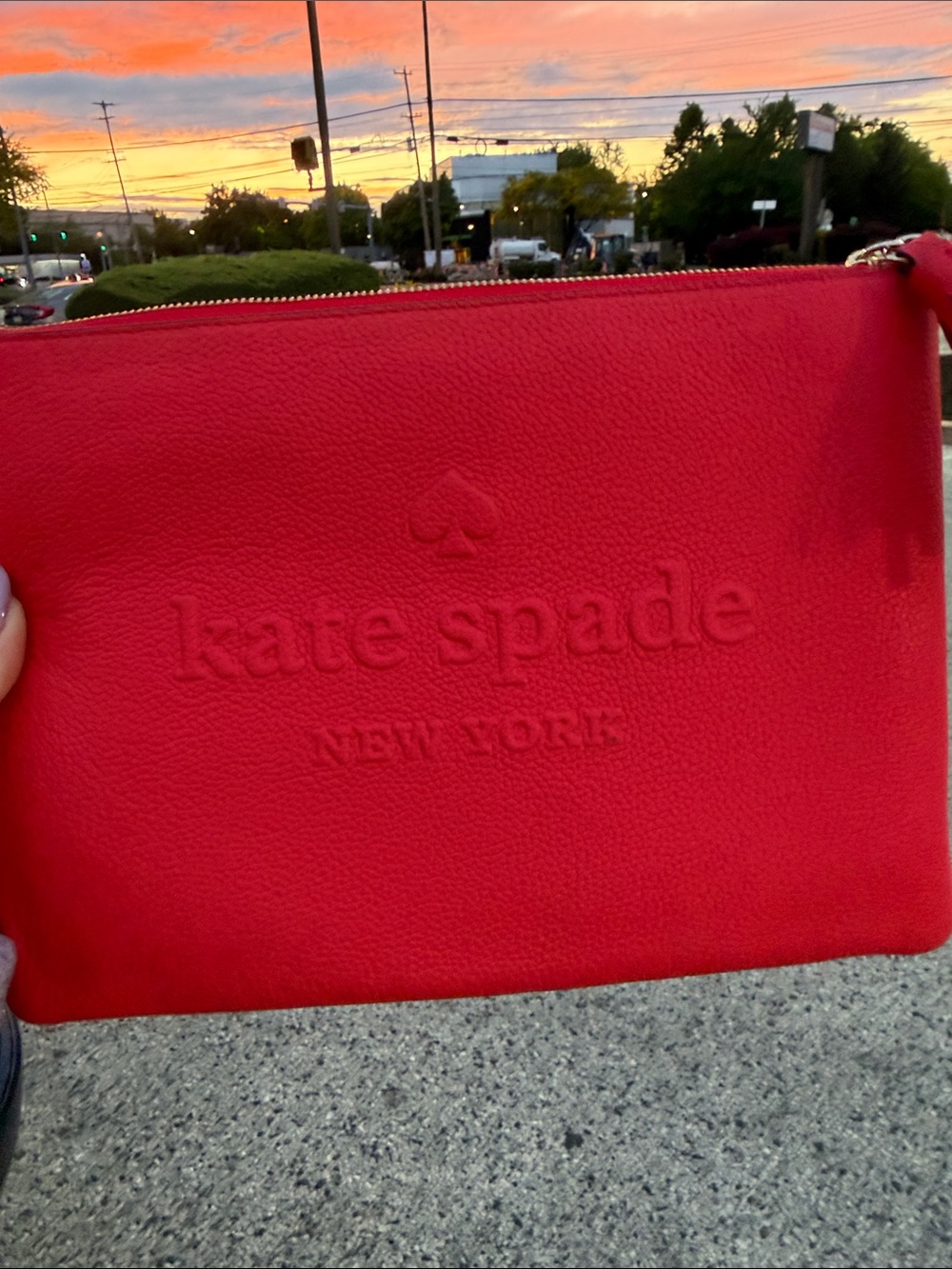 Kate Spade New York  ♠️ NEW Larchment Avenue Red Embossed Large Zip Clutch